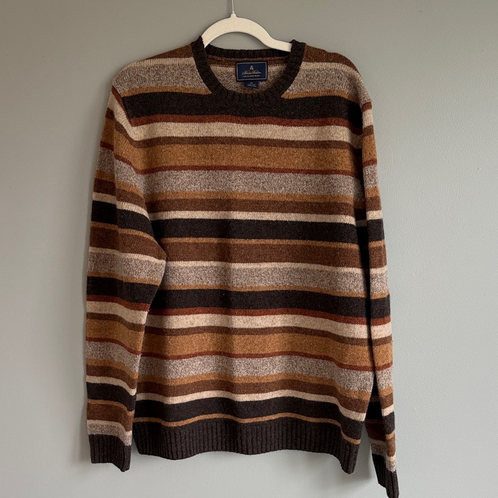Striped Crewneck Wool Sweater in Brown and Tan
